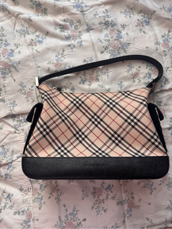 Burberry Handbags - Burberry Beige Check Shoulder Bag with Black Trim